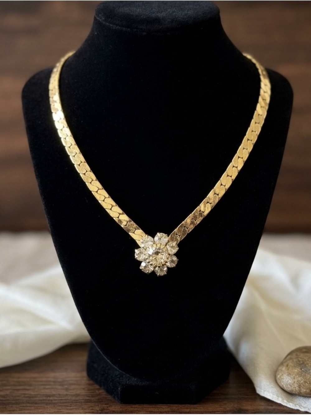 Park Lane Gold Tone Floral Crystal Statement Necklace